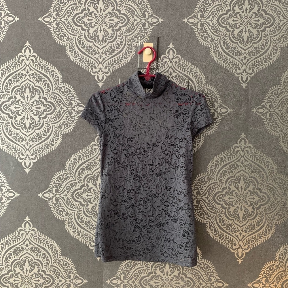 Express Lace Cap Sleeve Turtle Neck with Keyhole Back